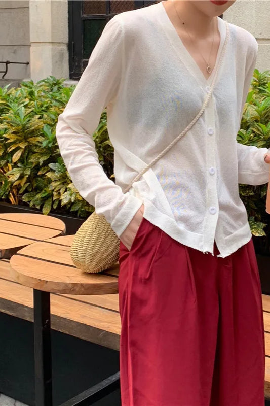 V Neck Lightweight Knit Cardigan