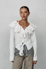 Elegant Long Sleeve Crepe Blouse