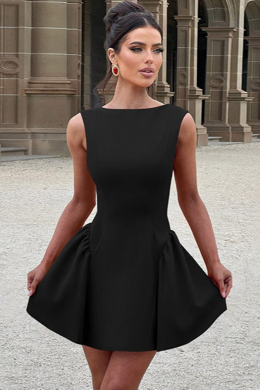 Solid Sleeveless Backless Bodycon Cocktail Dress S / Black