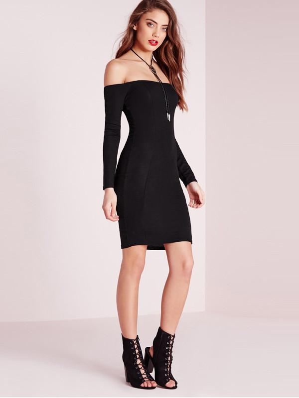 JuliaFashion - women fashion elegant Black Off Shoulder Bodycon Dress