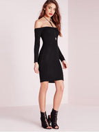 JuliaFashion - women fashion elegant Black Off Shoulder Bodycon Dress