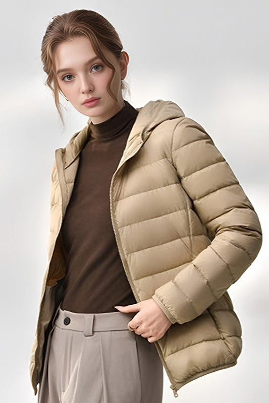 Lightweight Slim Fit Hooded Puffer Jacket S / Khaki