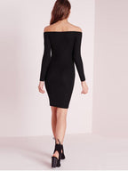 JuliaFashion - women fashion elegant Black Off Shoulder Bodycon Dress
