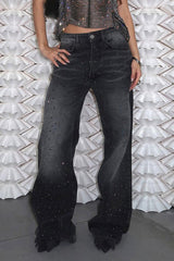 Washed Gradient Rhinestone Jeans