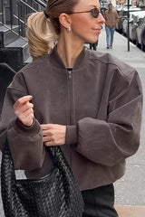 Suede Stand Collar Bomber Jacket Grey / S