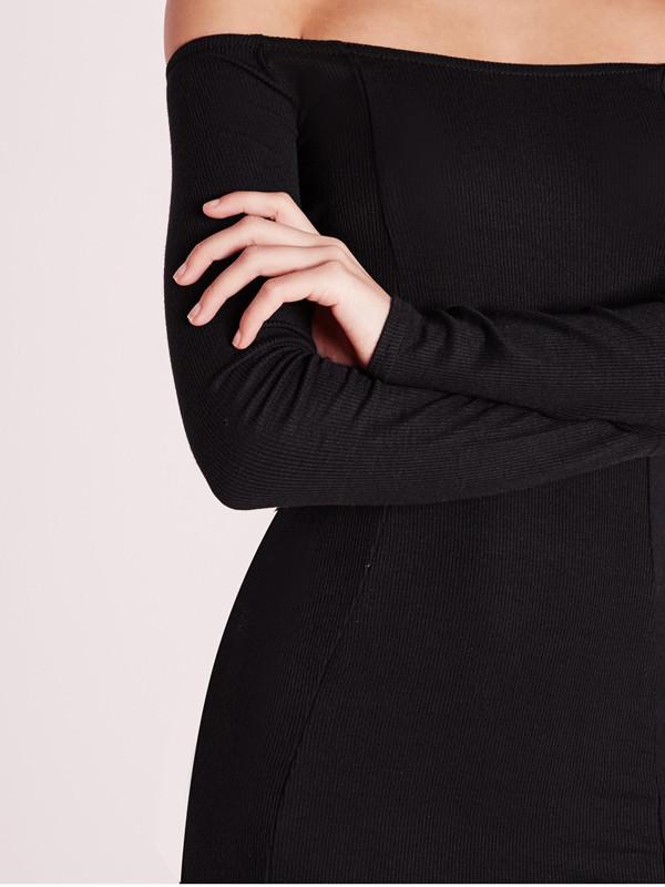 JuliaFashion - women fashion elegant Black Off Shoulder Bodycon Dress