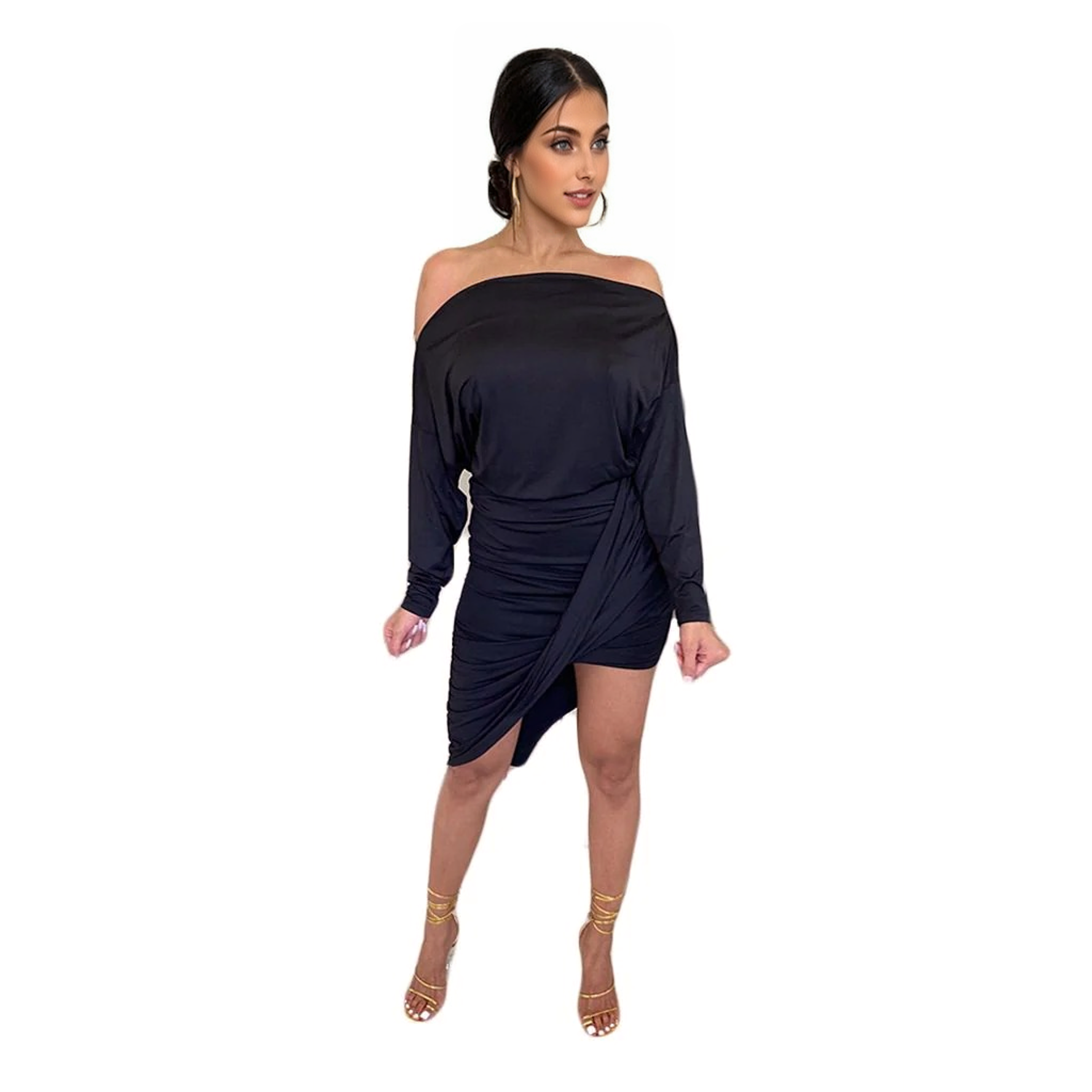 Julia Fashion - Long Sleeve Ruched Party Dress