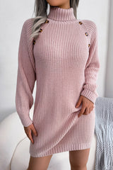 Long Sleeve Button Knit Sweater Dress