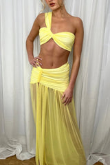 Asymmetrical Crop Top Boho Dress Yellow / S