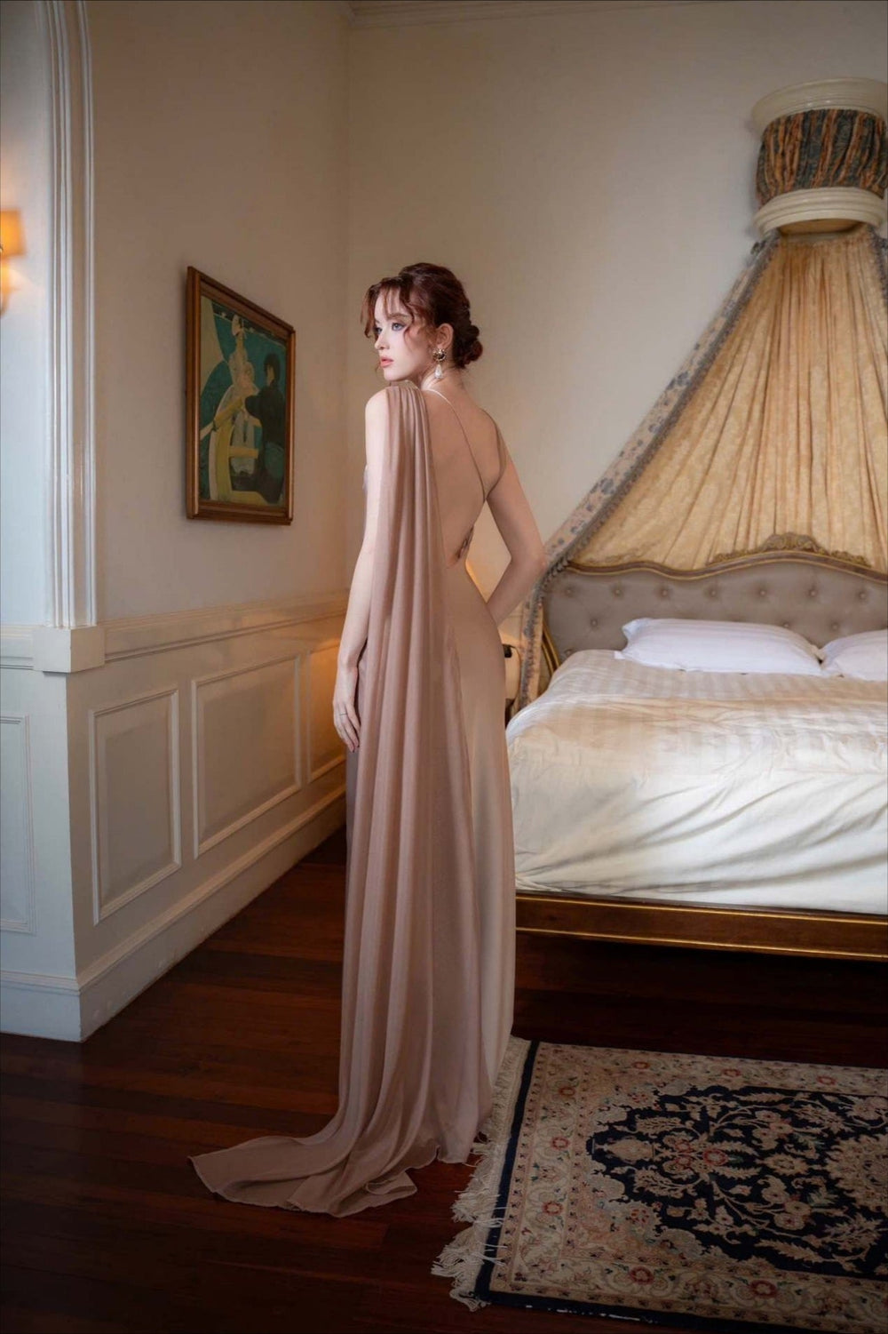 Elegant Satin Slant Neck Sheath Formal Dress