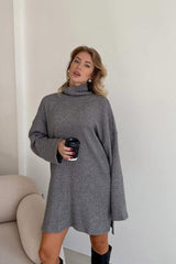 Solid Knit Pullover Sweater Dress