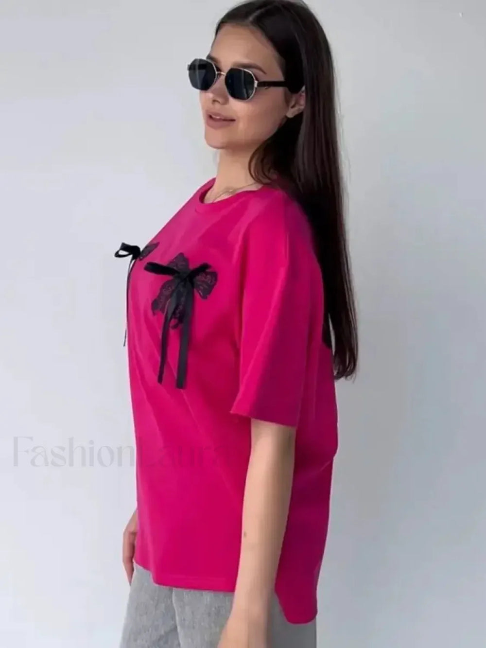 3D Bow Print Cotton T Shirt