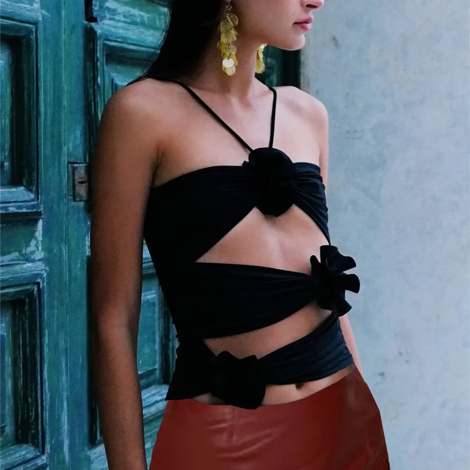 3D Floral Cut Out Crop Top