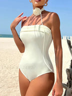 3D Floral Halter Solid One Piece