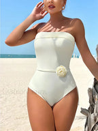 3D Floral Halter Solid One Piece