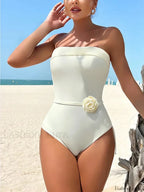 3D Floral Halter Solid One Piece