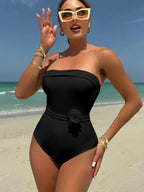 3D Floral Strapless White One Piece