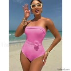 3D Floral Strapless White One Piece Pink / S