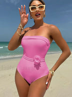 3D Floral White Strapless One Piece