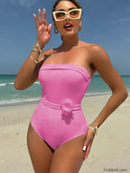 3D Floral White Strapless One Piece