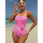 3D Floral White Strapless One Piece Pink / S