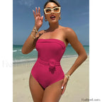 3D Floral White Strapless One Piece Rose red / S