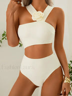 3D Flower Asymmetric Cut Out One Piece