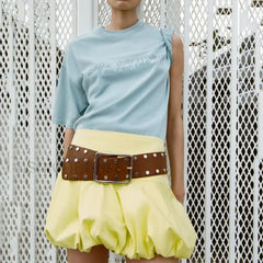 3D Flower Denim Micro Skirt Yellow / XS