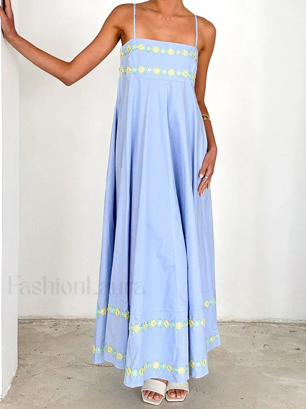 3D Flower Loose A Line Maxi Dress