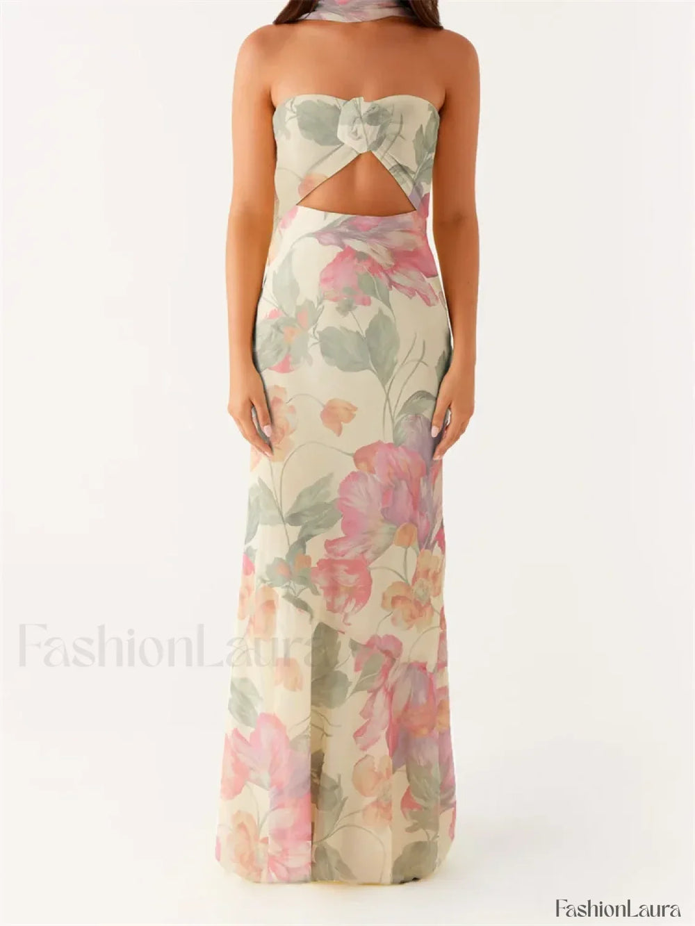 3D Flower Patchwork Tube Maxi Dress pink 1 / S