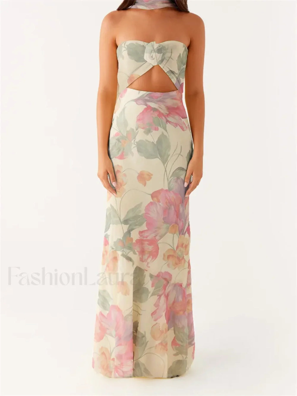 3D Flower Patchwork Tube Maxi Dress pink 1 / S