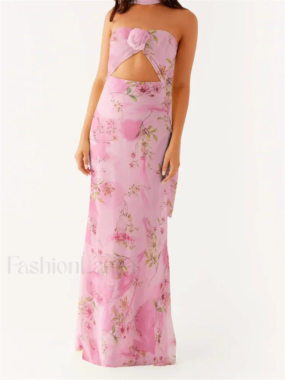 3D Flower Patchwork Tube Maxi Dress pink3 / S