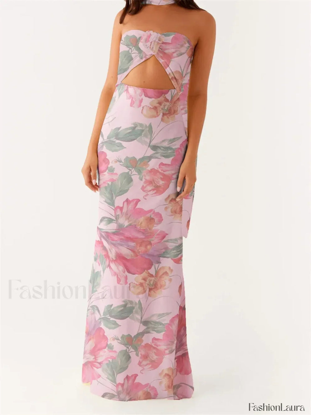 3D Flower Patchwork Tube Maxi Dress pink4 / S
