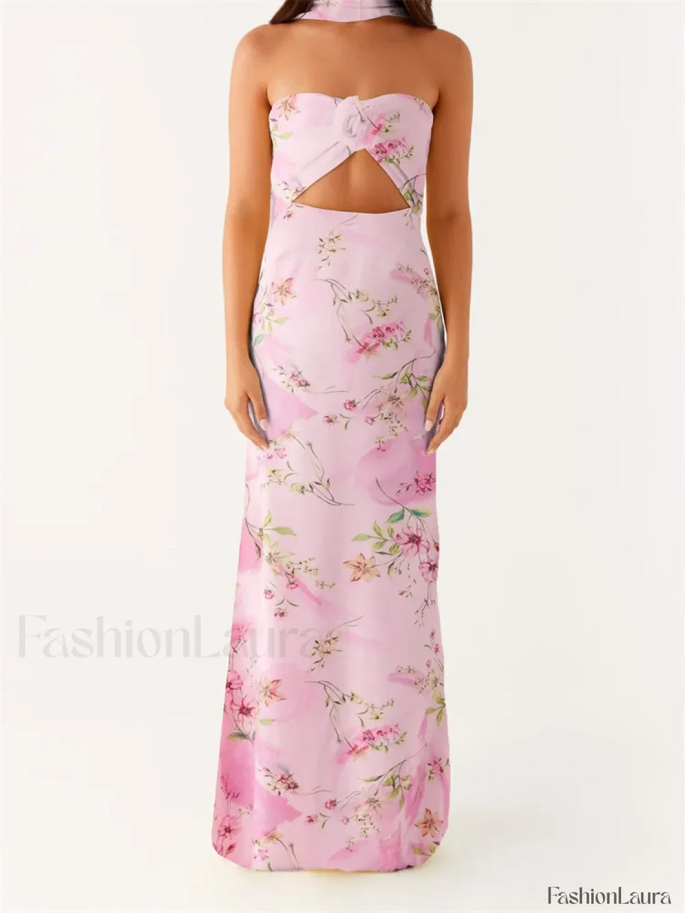 3D Flower Patchwork Tube Maxi Dress pink5 / S