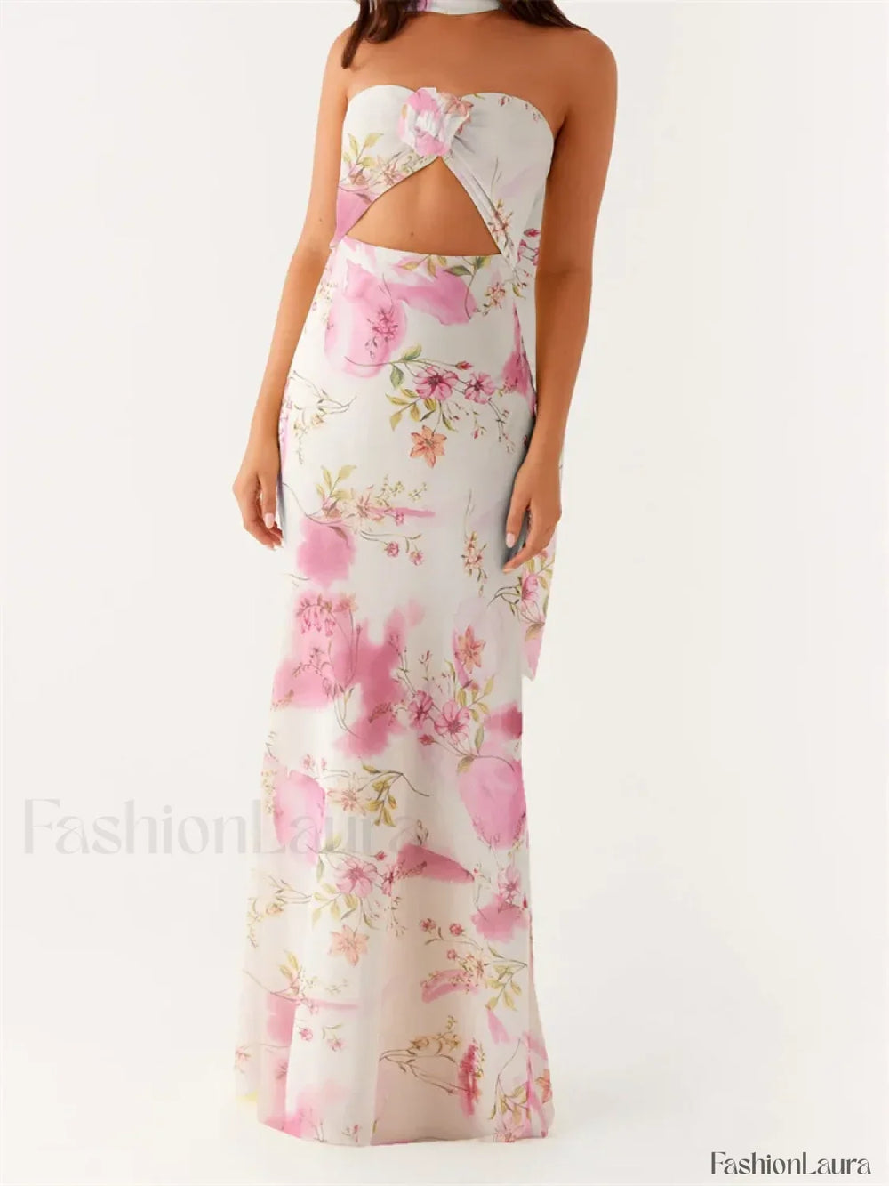 3D Flower Patchwork Tube Maxi Dress pink6 / S