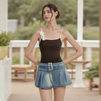 3D Flower Square Neck Crop Top