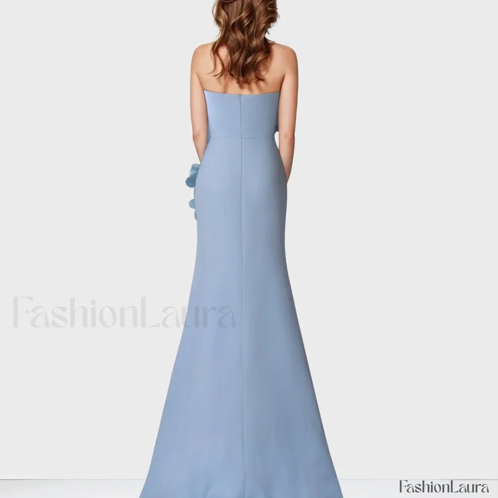 3D Flowers Blue Mermaid Maxi Dress