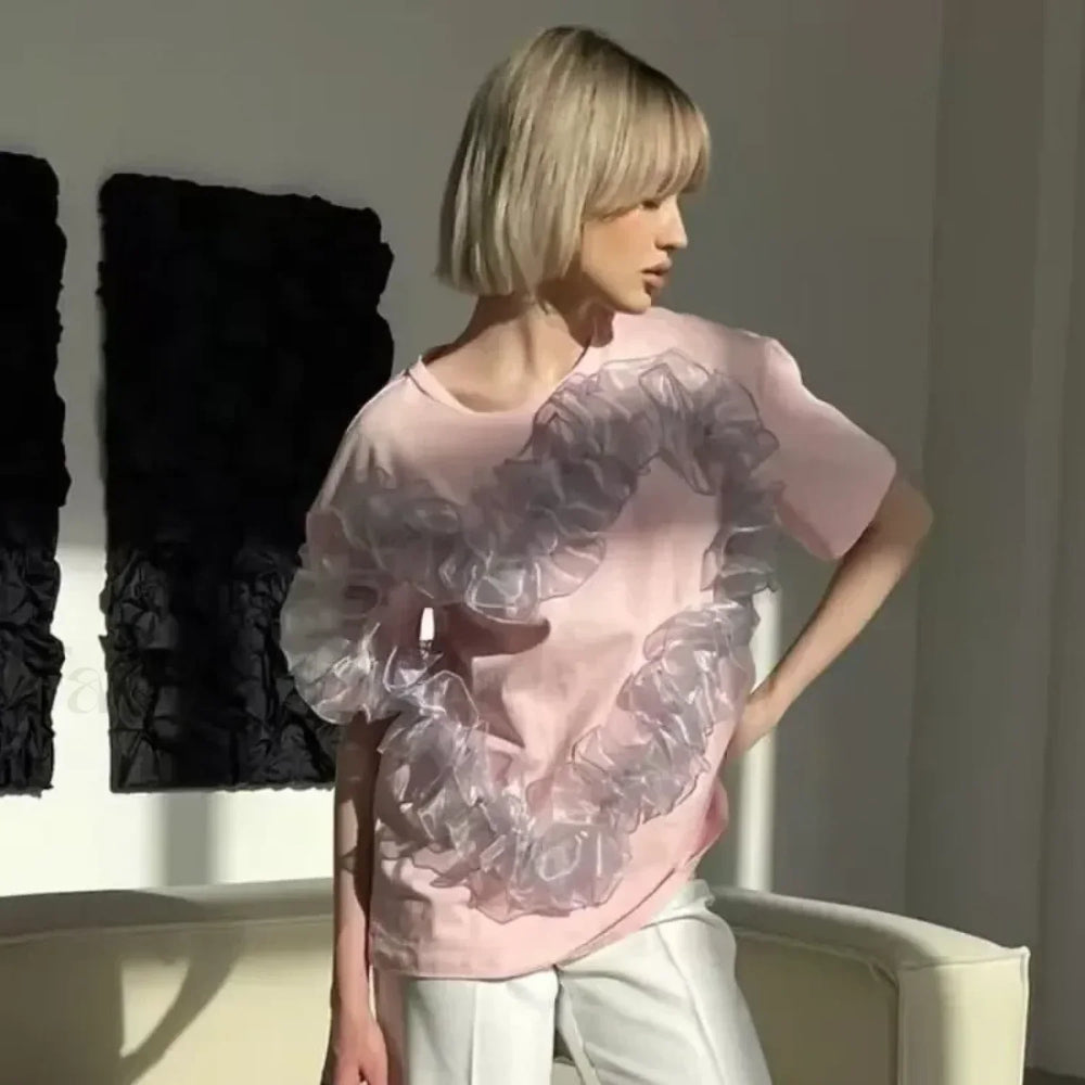 3D Love Flower Cotton T Shirt