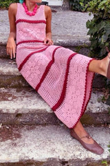 Hollow Knit Contrast Tank Sweater Dress