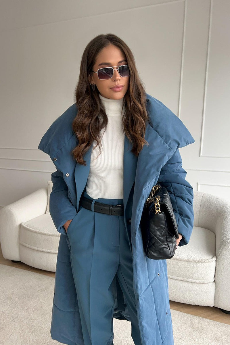 Long Stand Collar Relaxed Quilted Puffer Jacket