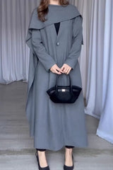 Cape Sleeve Solid Color Long Overcoat