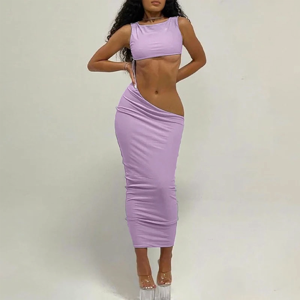 Julia Fashion - Sexy Sleeveless Hollow Out Skinny Midi Dress