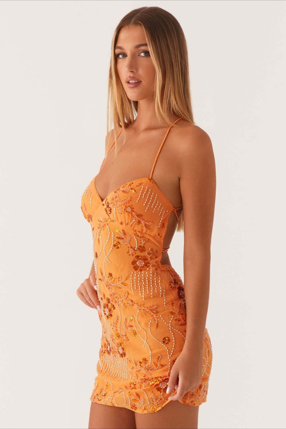 Colorful Beaded Back Tie Cocktail Dress