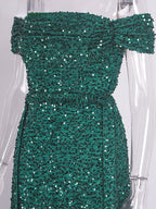 JuliaFashion-Navy Off The Shoulder Bridesmaids Dress