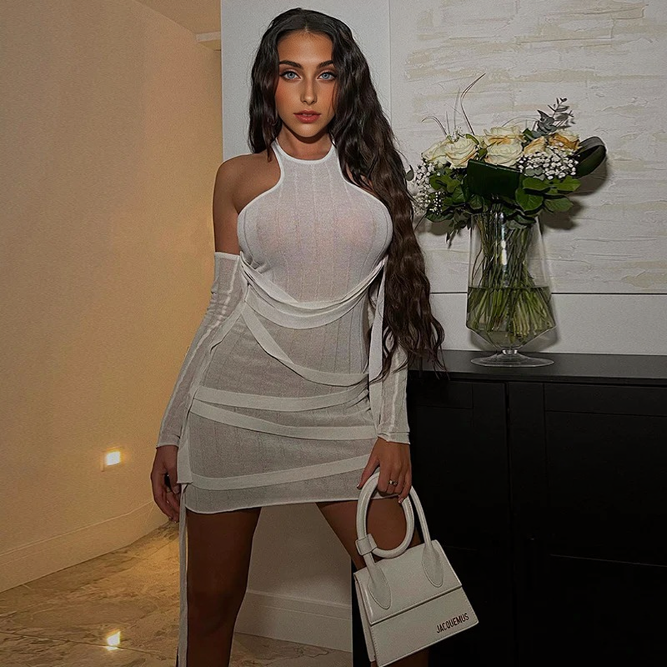 Julia Fashion - Sexy O Neck Off Shoulder Backless Bodycon Mini Dress