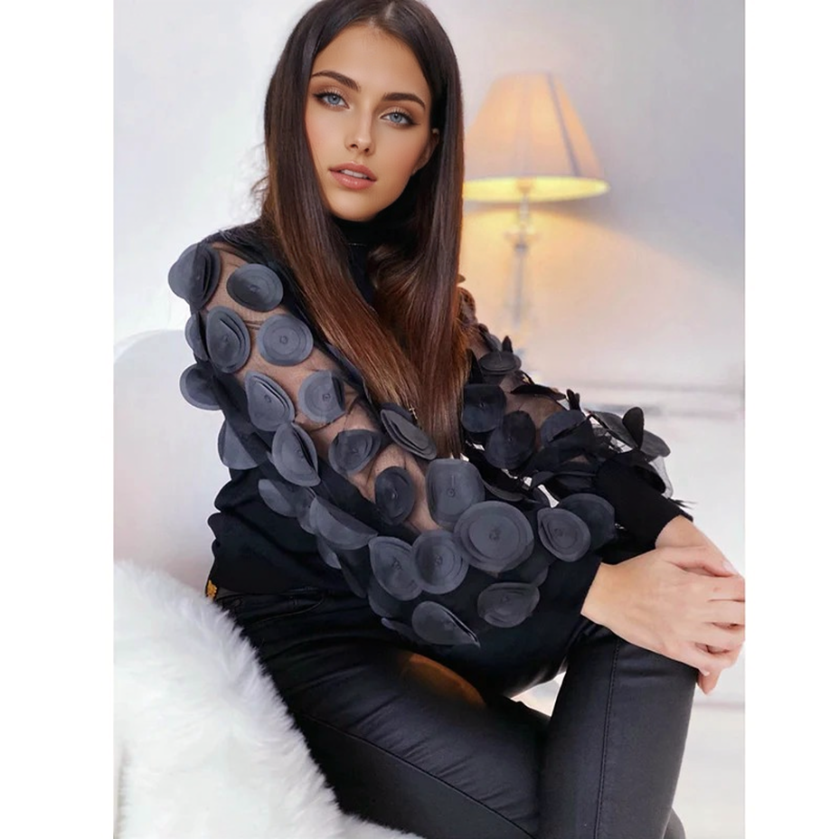 Julia Fashion - Women Long Sleeve Mesh Sexy T-shirts