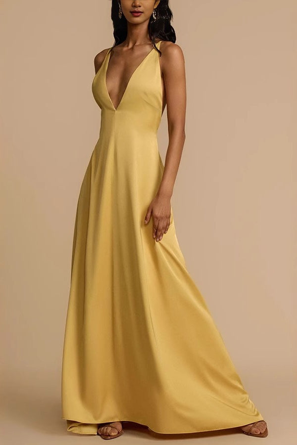 Backless Satin Slip Maxi Dress
