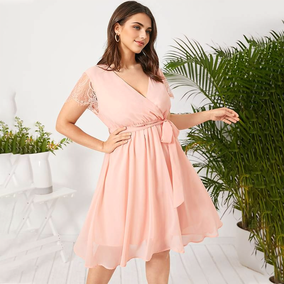 JuliaFashion - Short Sleeve Lace Chiffon Bohemian Sundress