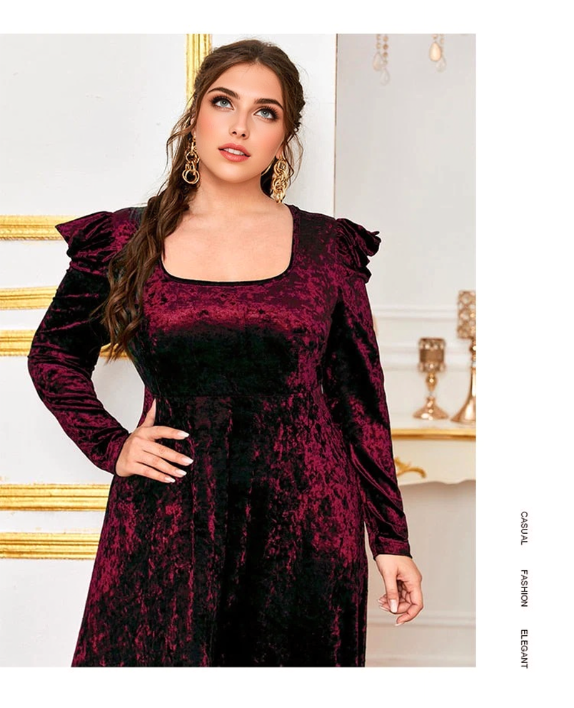 JuliaFashion - 2024 Square Collar Ruffles Solid Vintage Party Dress