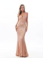 JuliaFashion - Sequined Evening Backless Deep V-Neck Wedding Dress